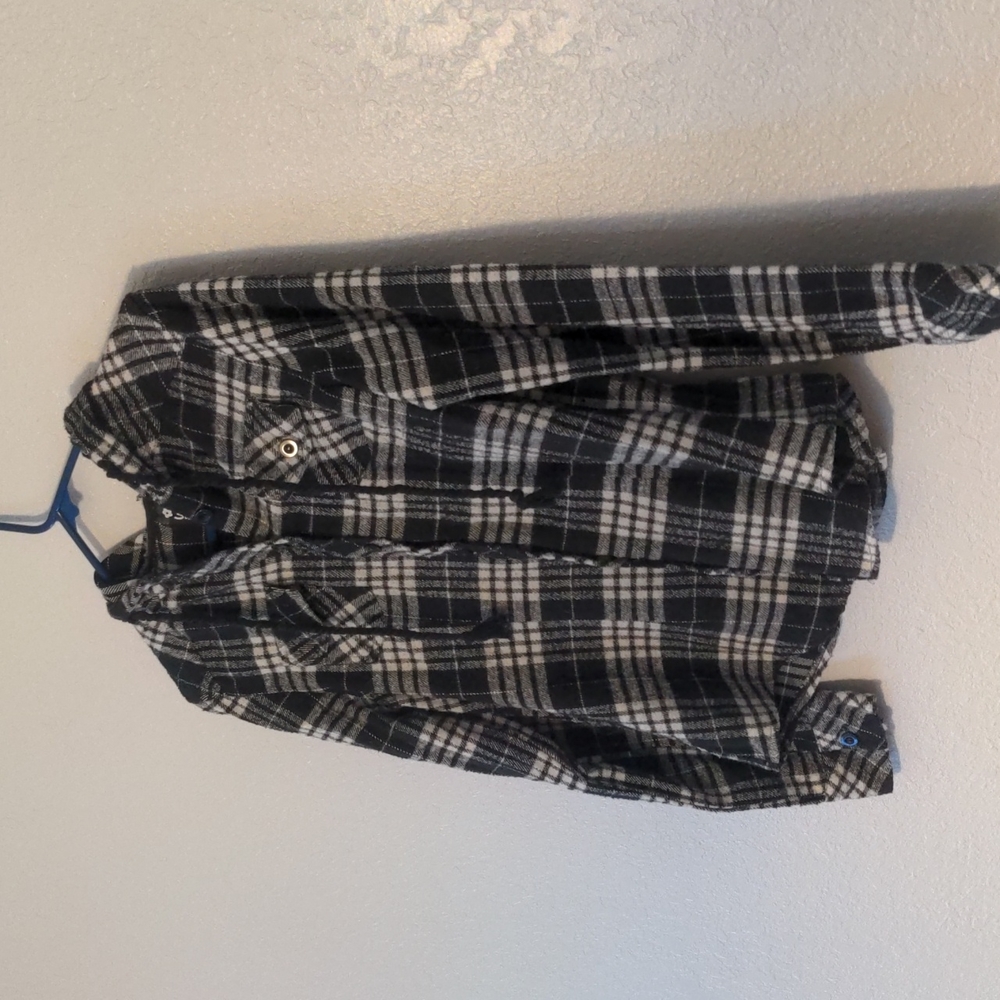Women's sace black/white hooded flannel button up long sleeve size large